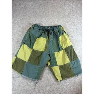 IXCHEL Patchwork Shorts Mens Large Green Corduroy Streetwear Elastic Waist